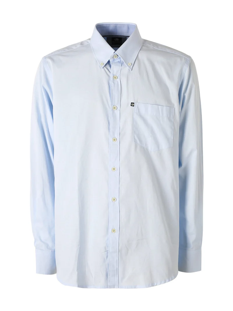 Camicia da uomo in cotone a maniche lunghe con taschino - azzurro