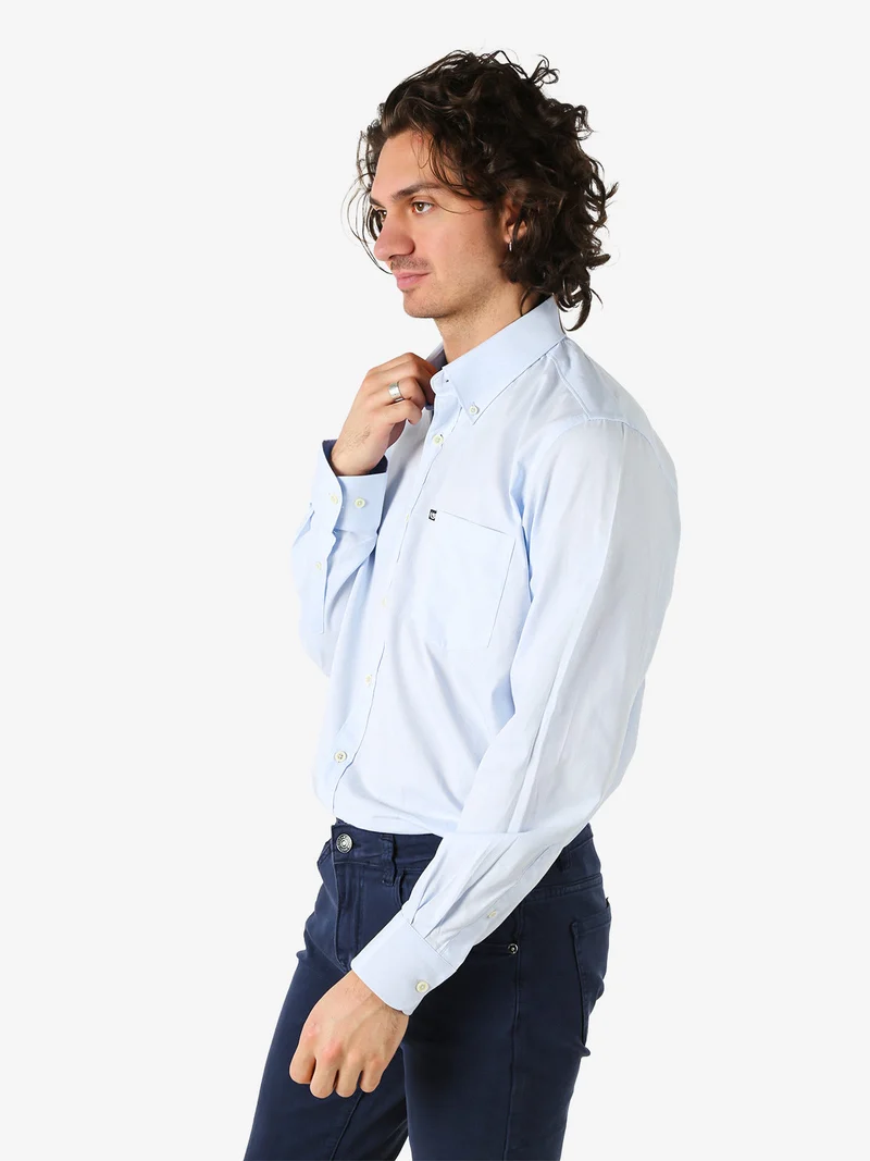 Camicia da uomo in cotone a maniche lunghe con taschino - azzurro