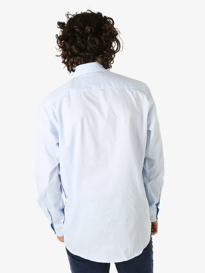 Camicia da uomo in cotone a maniche lunghe con taschino - azzurro