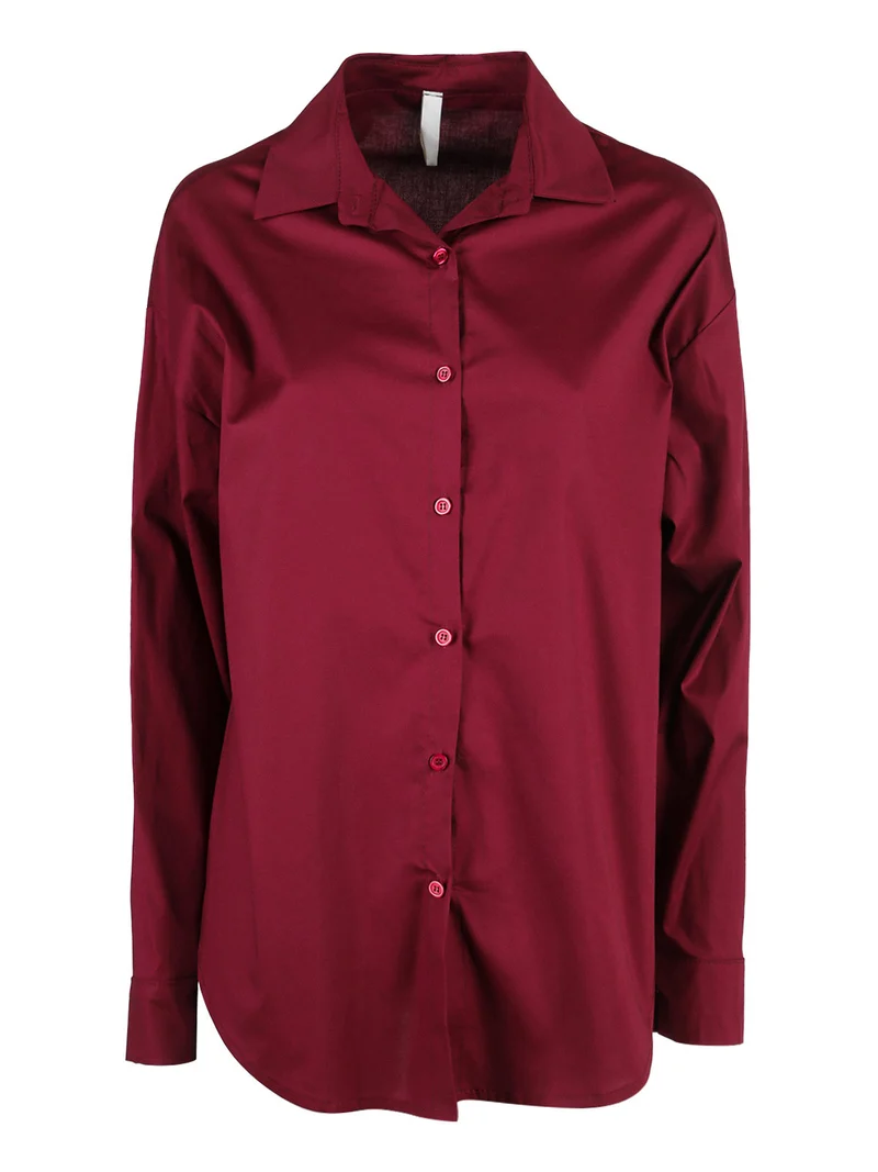 Camicia donna in cotone oversize a maniche lunghe - bordeaux