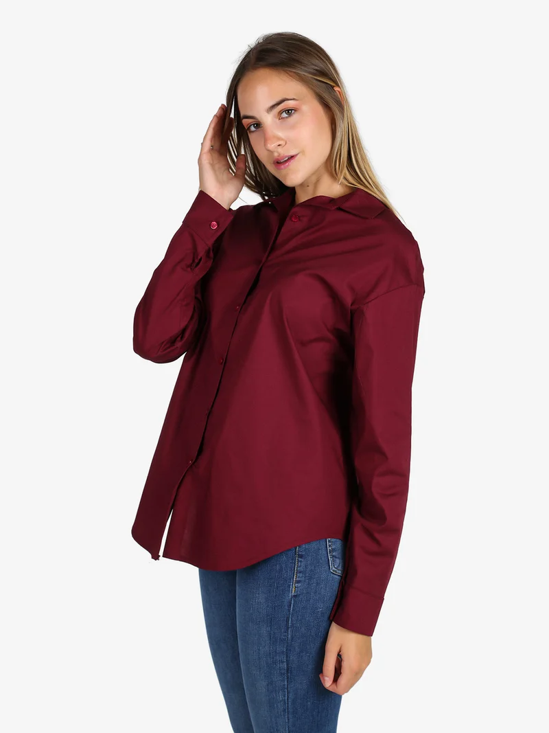 Camicia donna in cotone oversize a maniche lunghe - bordeaux