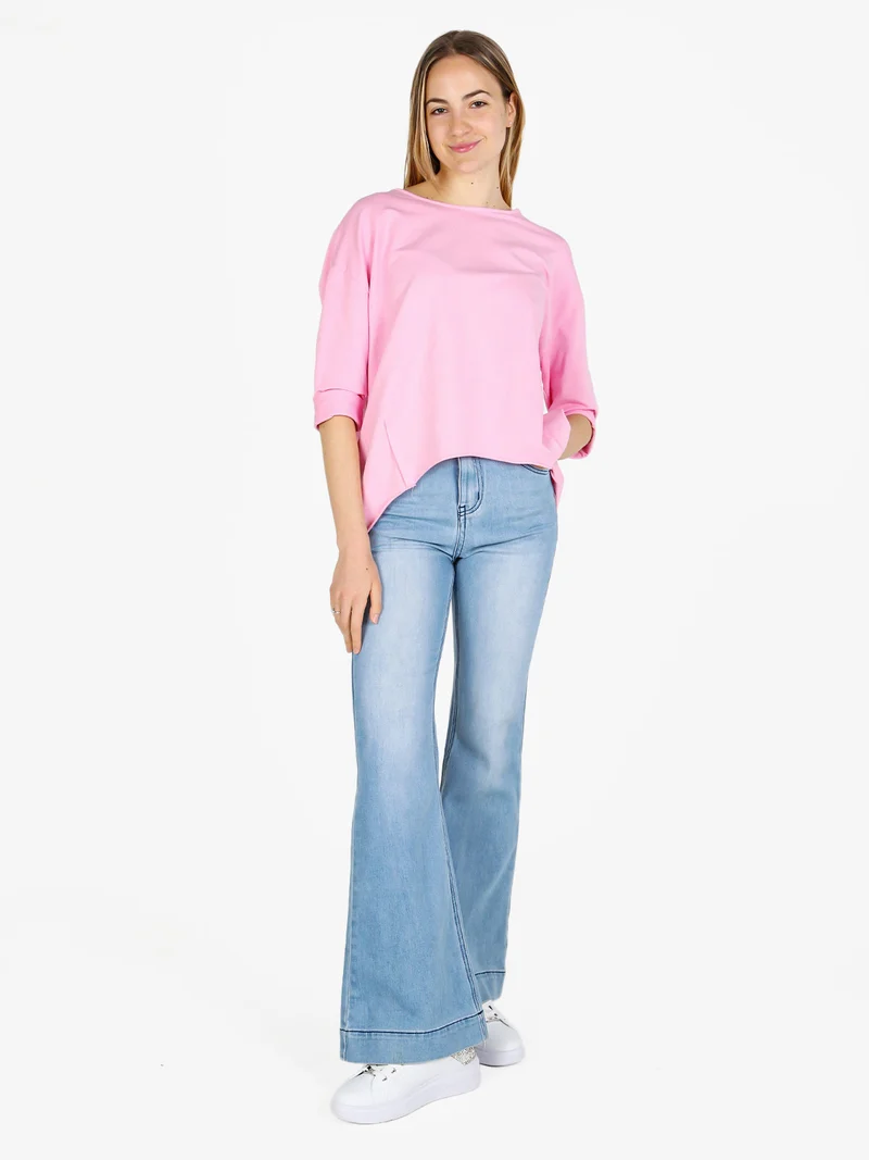 T-shirt donna a manica lunga con spacco dietro - rosa