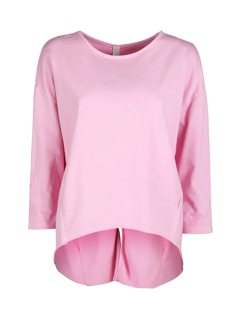 T-shirt donna a manica lunga con spacco dietro - rosa