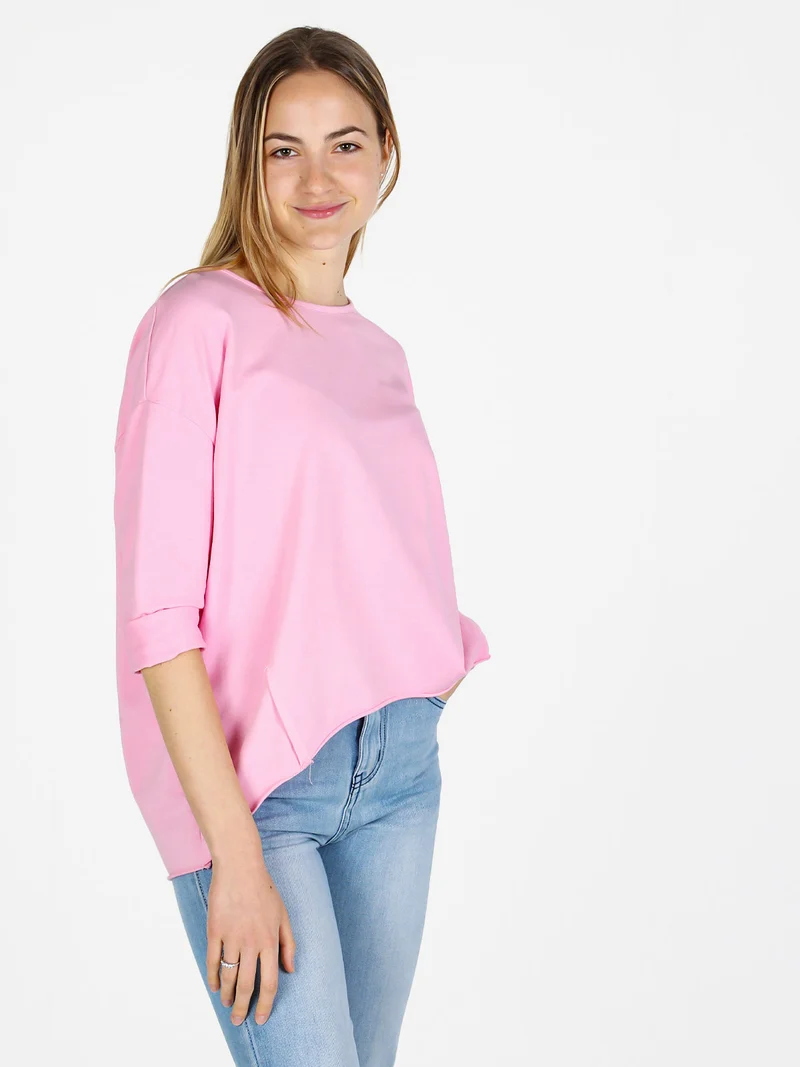 T-shirt donna a manica lunga con spacco dietro - rosa