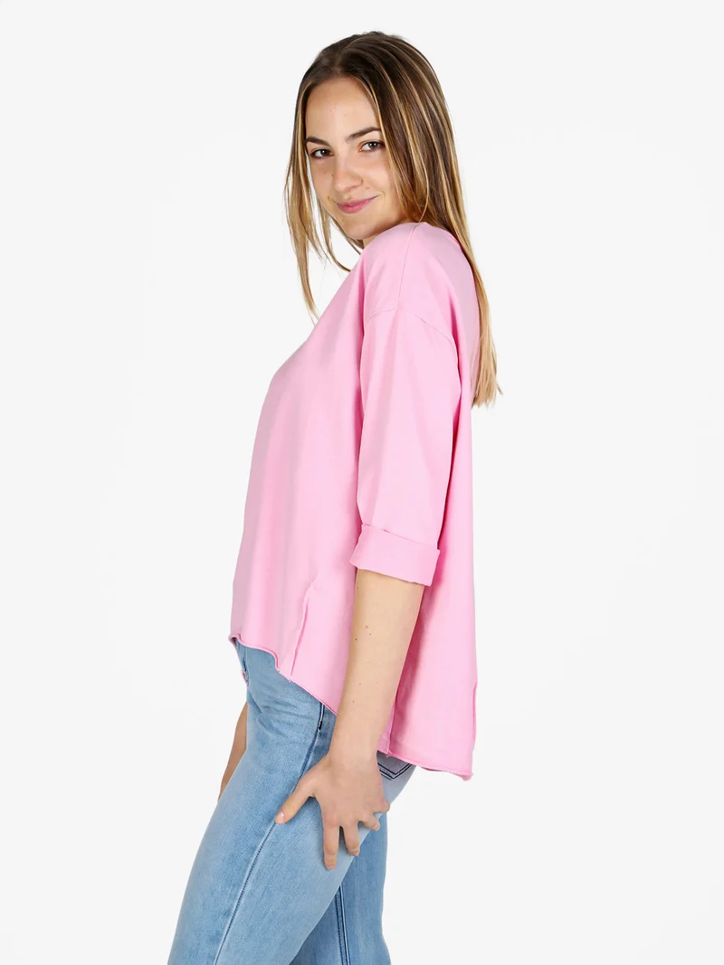 T-shirt donna a manica lunga con spacco dietro - rosa