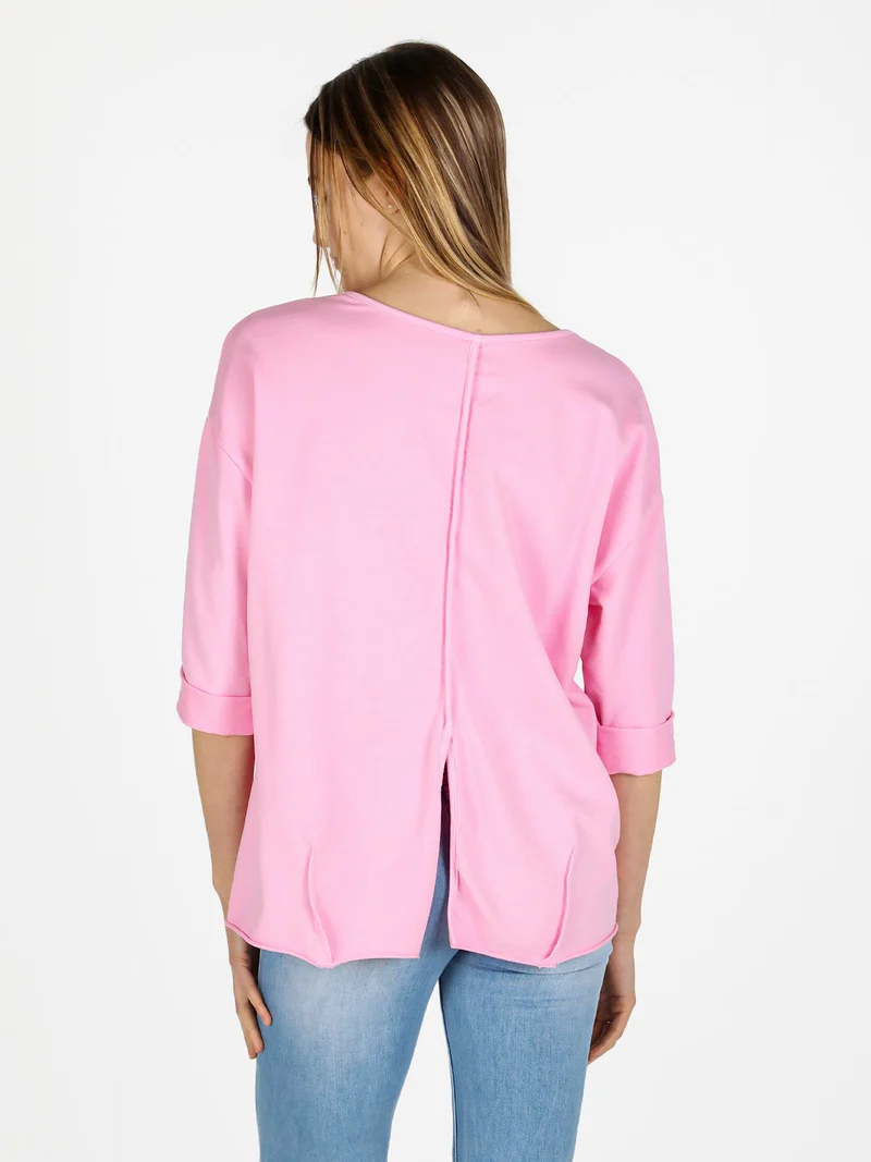 T-shirt donna a manica lunga con spacco dietro - rosa