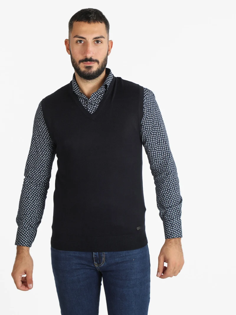 Gilet uomo smanicato in maglia - blu scuro