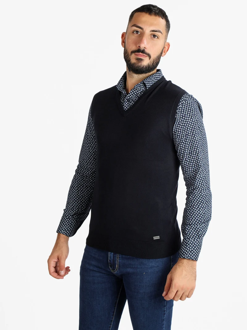 Gilet uomo smanicato in maglia - blu scuro