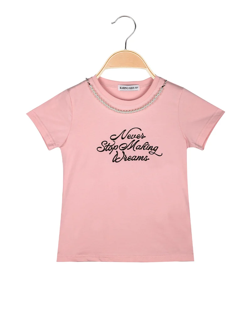 T-shirt da bambina con collana di perle - rosa