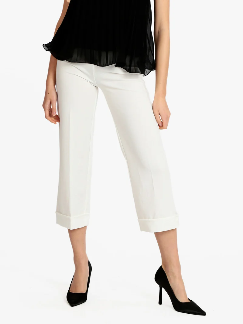Pantaloni classici donna gamba larga - bianco