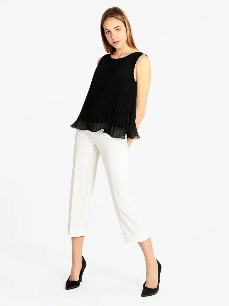 Pantaloni classici donna gamba larga - bianco