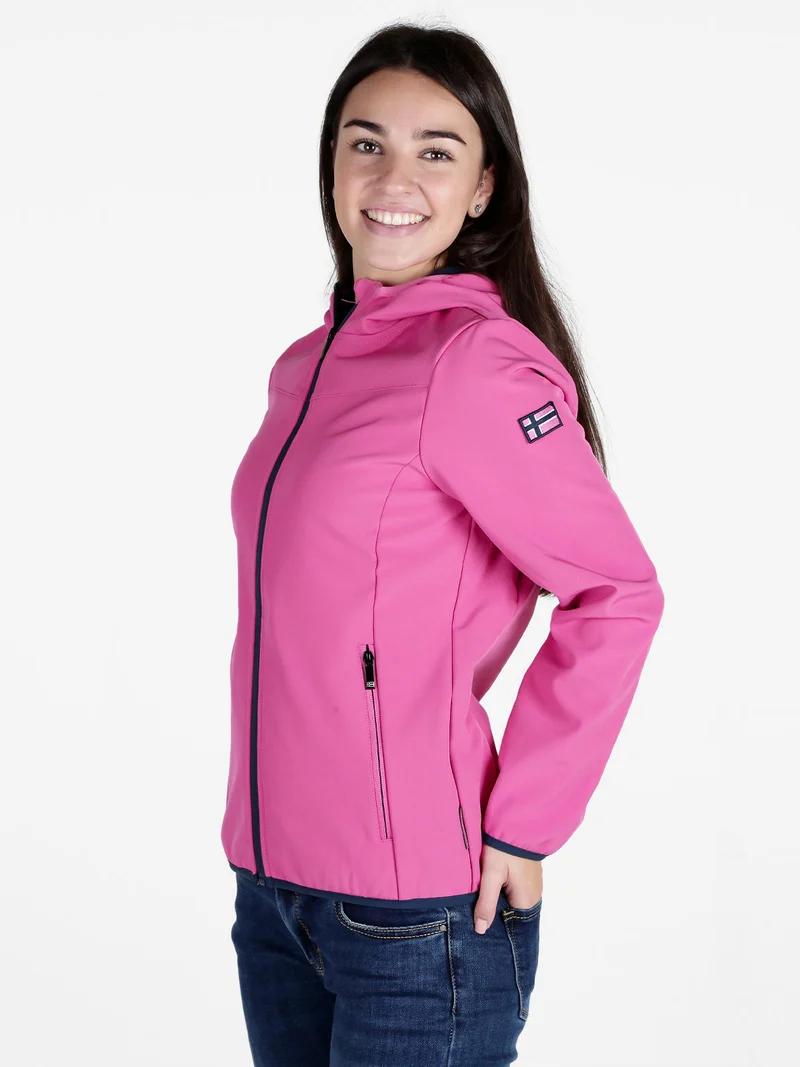 Giacca donna impermeabile con cappuccio e interno in pile - fucsia
