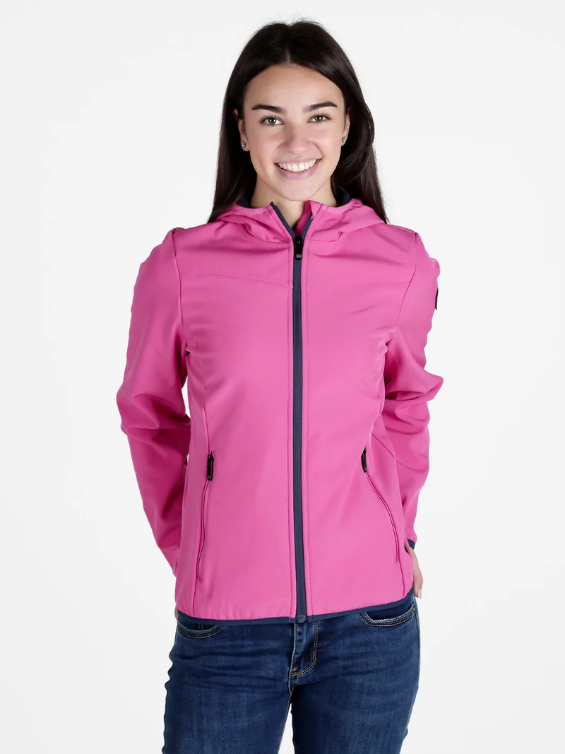 Giacca donna impermeabile con cappuccio e interno in pile - fucsia
