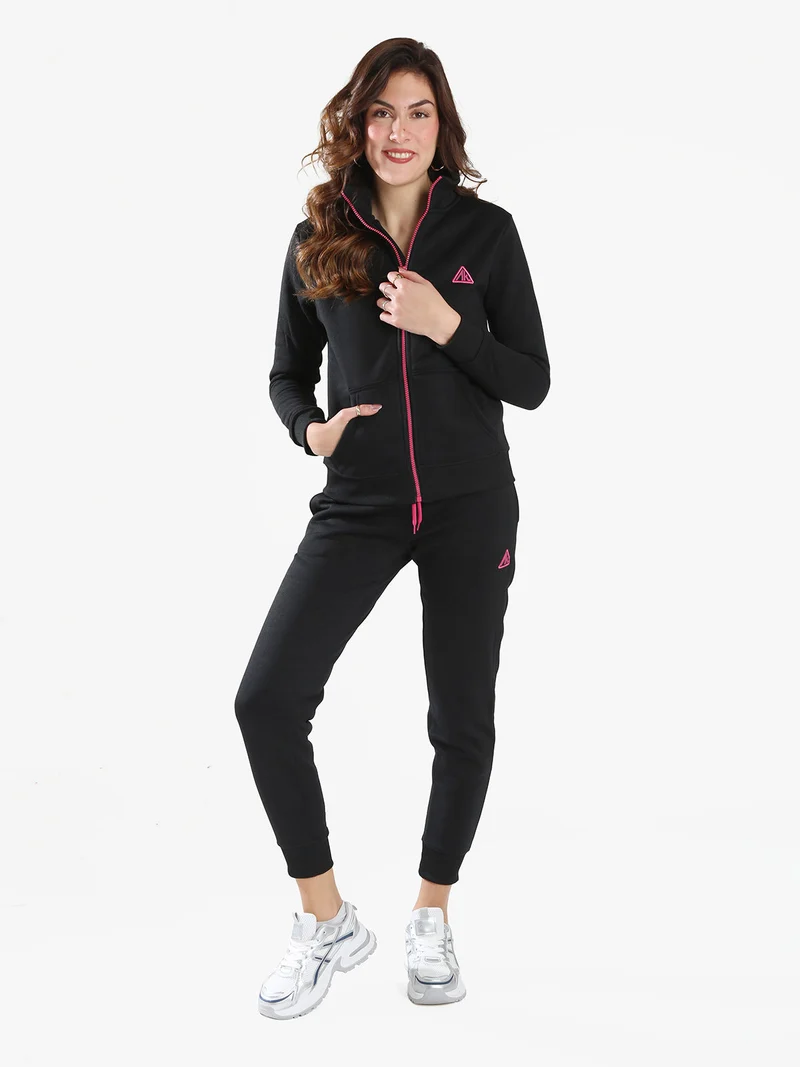 Completo tuta donna 2 pezzi con zip intera e interno felpato - nero