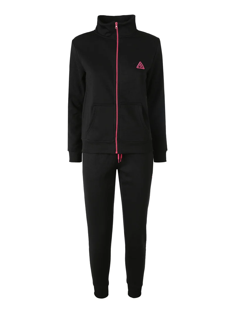 Completo tuta donna 2 pezzi con zip intera e interno felpato - nero