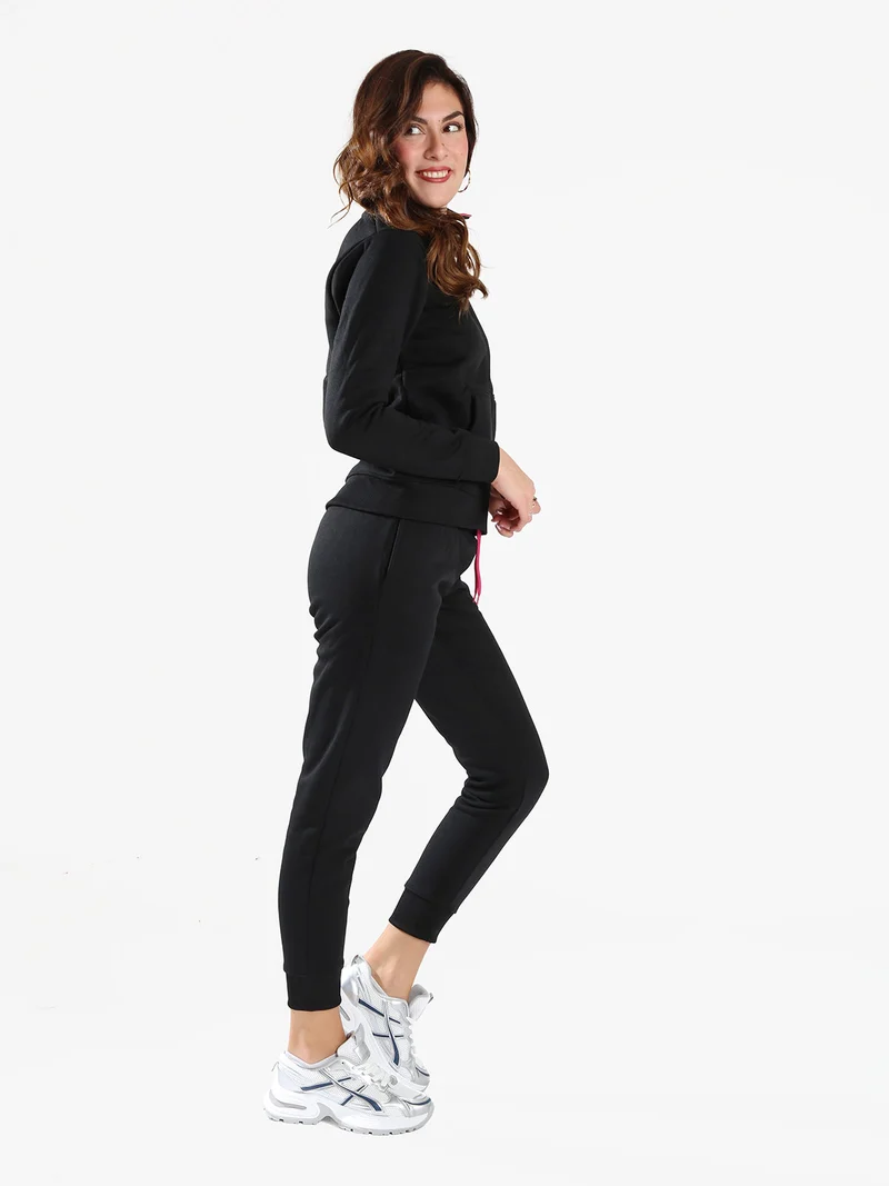 Completo tuta donna 2 pezzi con zip intera e interno felpato - nero