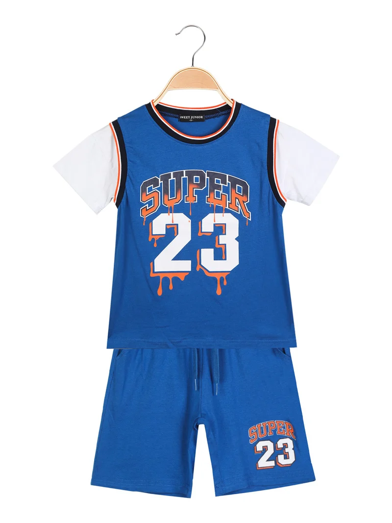 Completo estivo in cotone 2 pezzi da bambino - blu