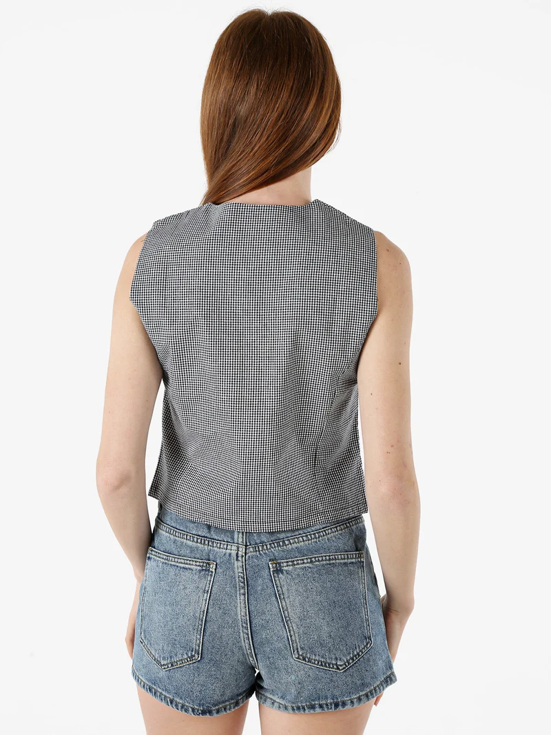Gilet da donna in cotone con stampa a quadretti - nero