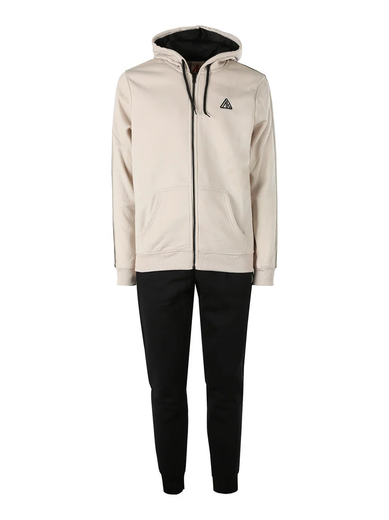 Completo tuta da uomo full zip con cappuccio e interno felpato - naturale