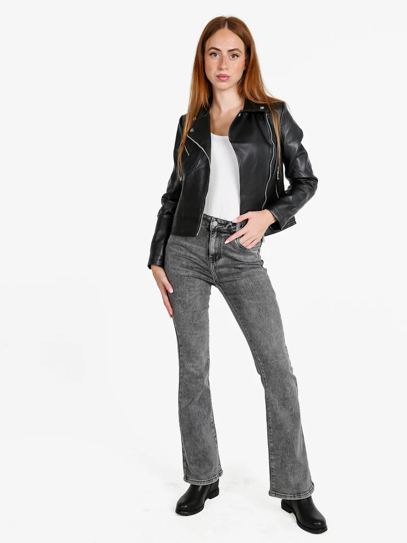 Giacca donna biker in ecopelle - nero