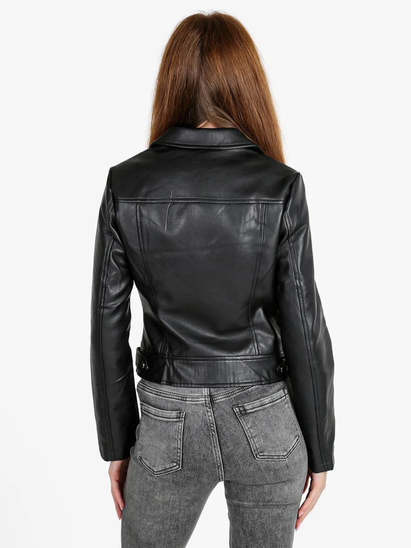 Giacca donna biker in ecopelle - nero