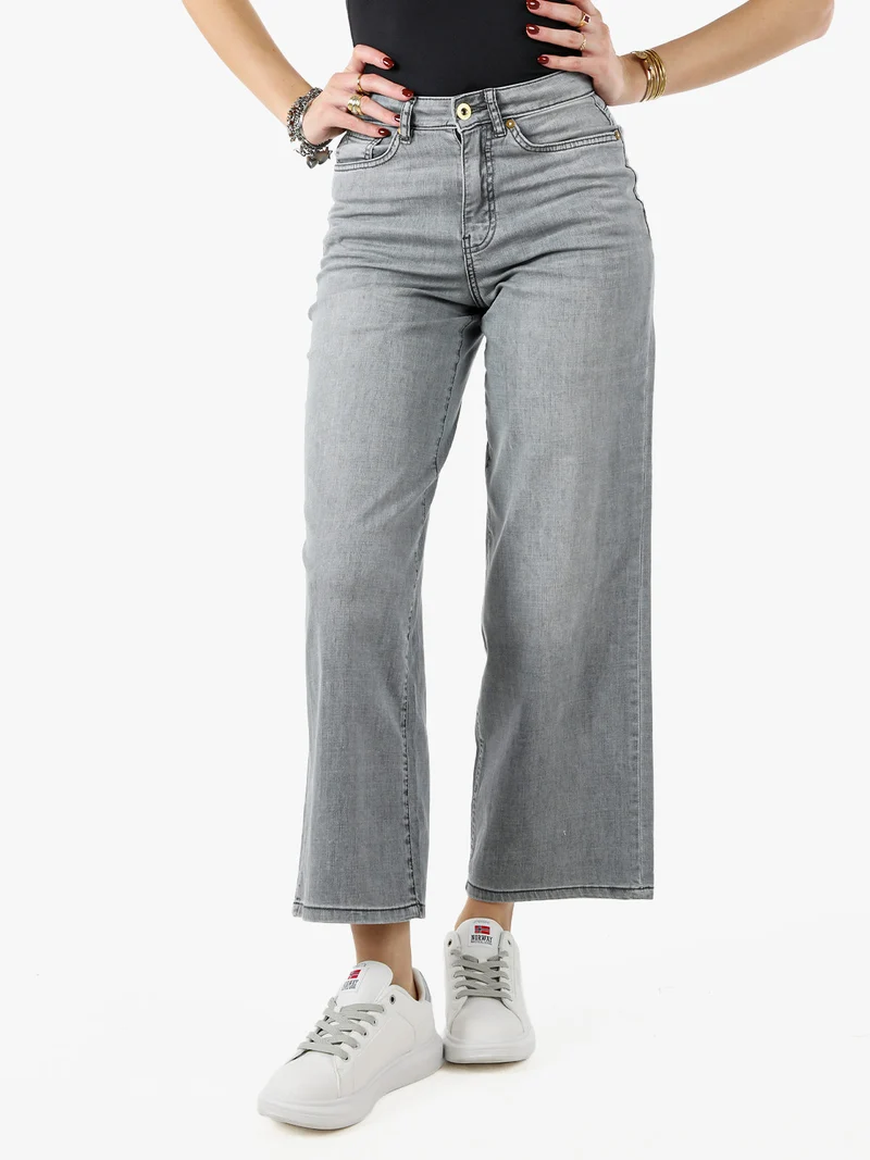 Jeans donna a gamba larga - grigio