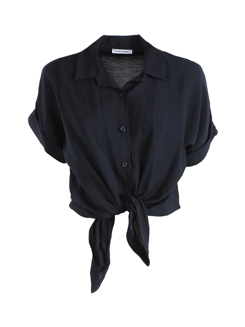 Camicia donna a maniche corte in viscosa - blu scuro