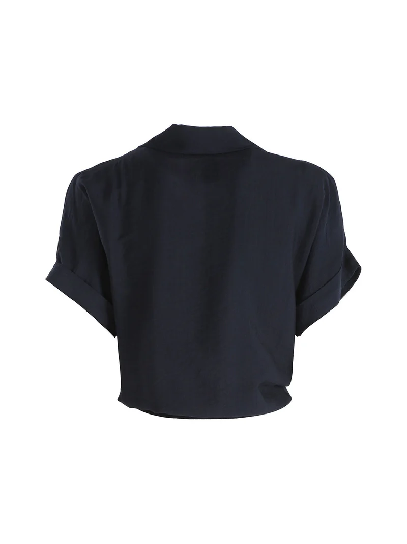 Camicia donna a maniche corte in viscosa - blu scuro