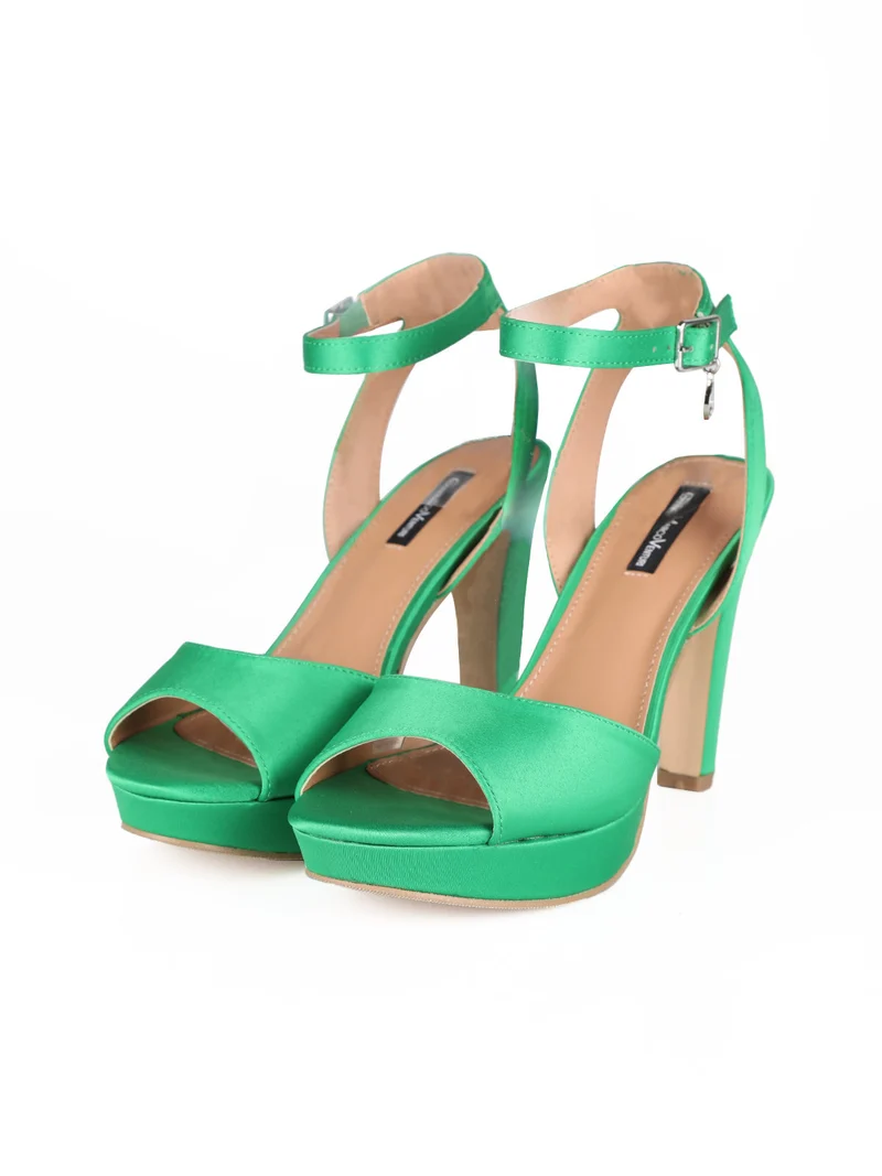 Sandali donna in raso con tacco - verde
