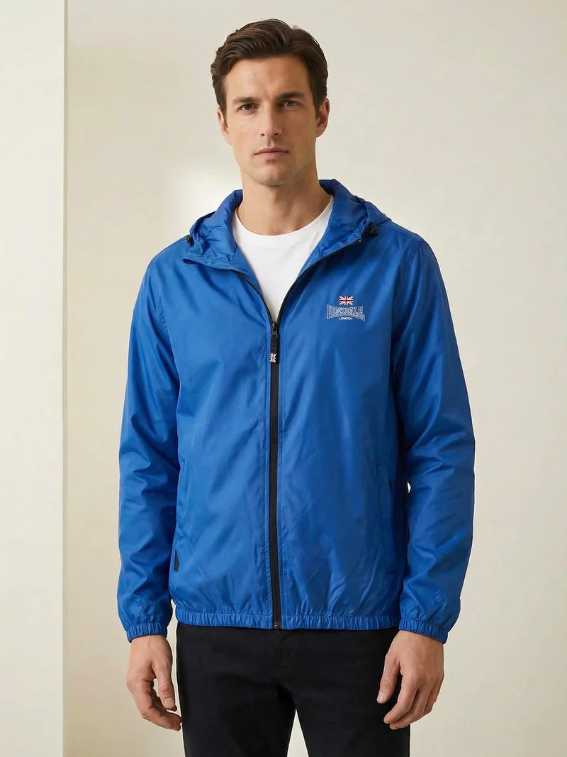 Giacca a vento con cappuccio e zip - blu