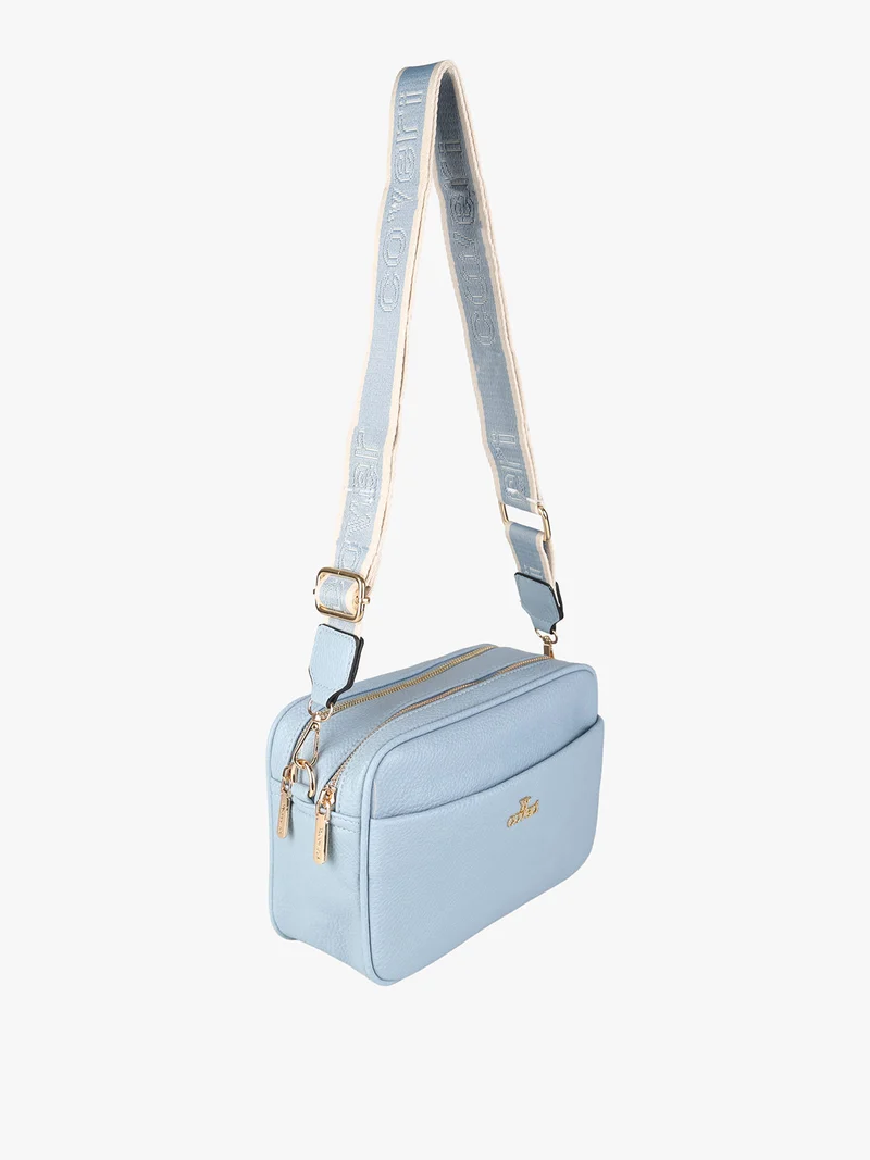 Borsa a tracolla da donna in ecopelle con doppio scomparto - azzurro