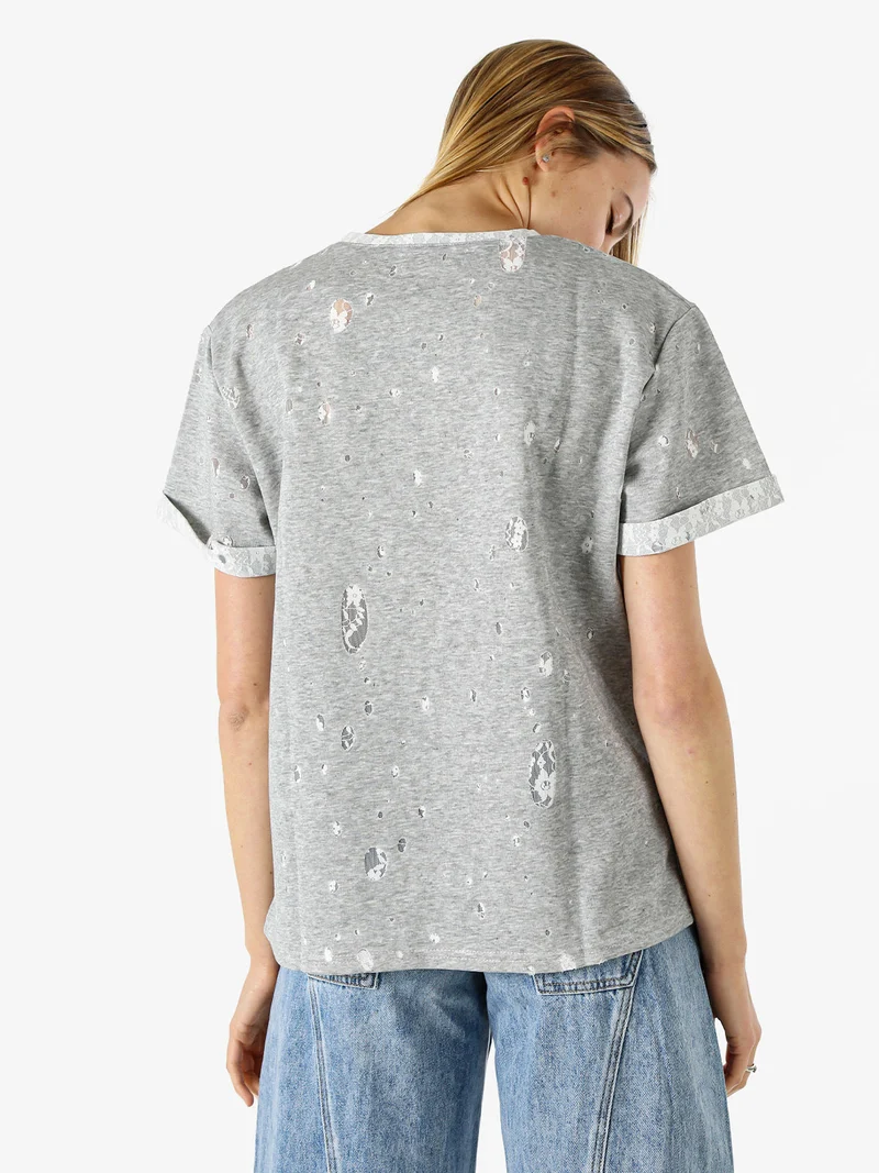 T-shirt donna con dettagli in pizzo - grigio