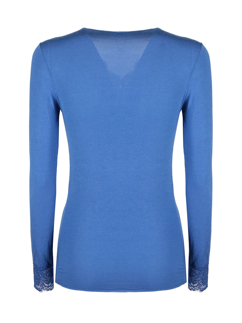 P0716M Maglia donna in cashmere con pizzo - blu