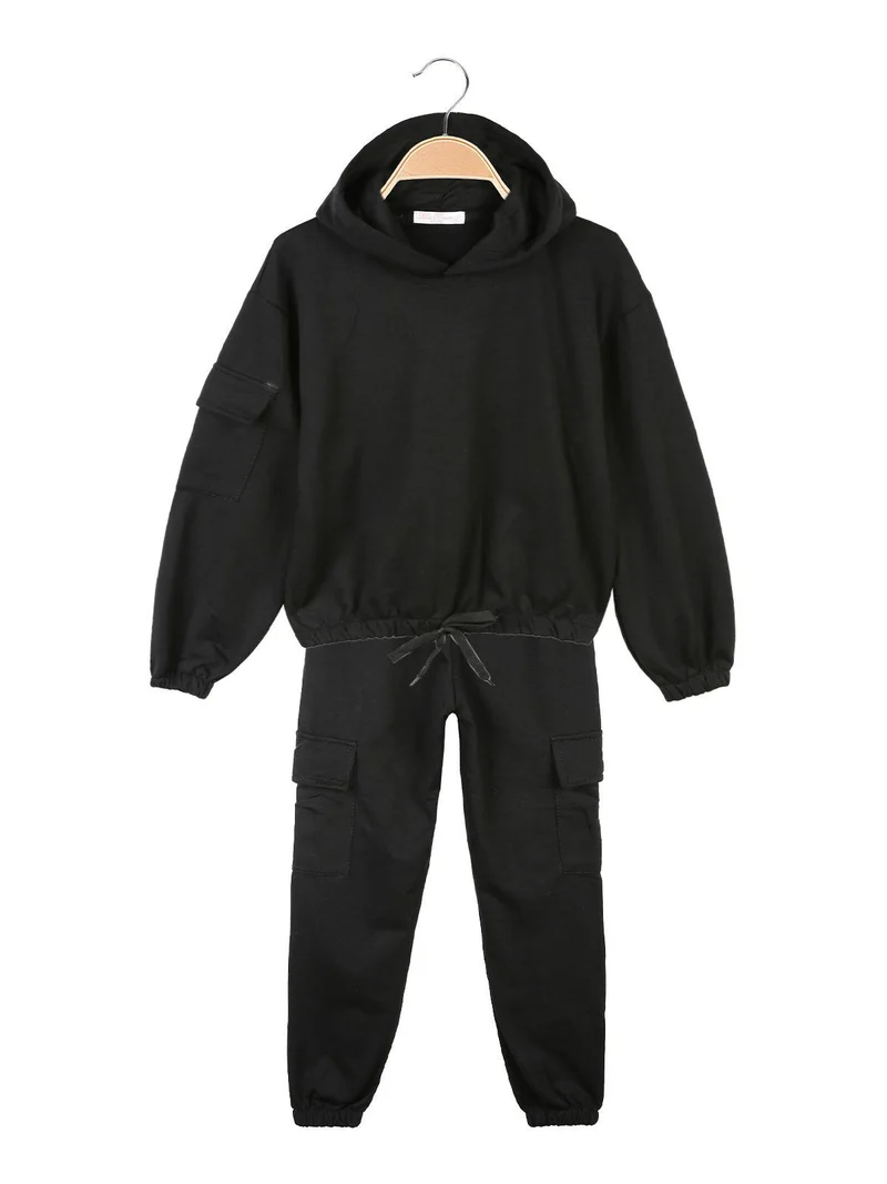 Completo tuta sportiva bambina 2 pezzi con tasconi - nero