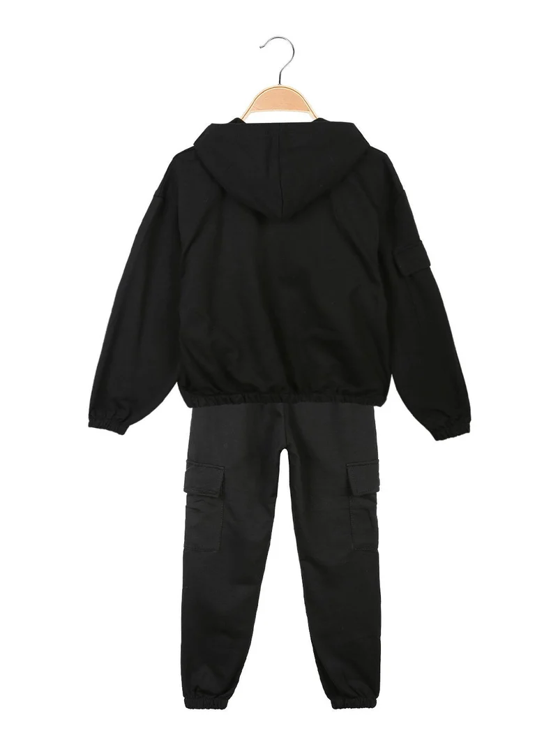 Completo tuta sportiva bambina 2 pezzi con tasconi - nero