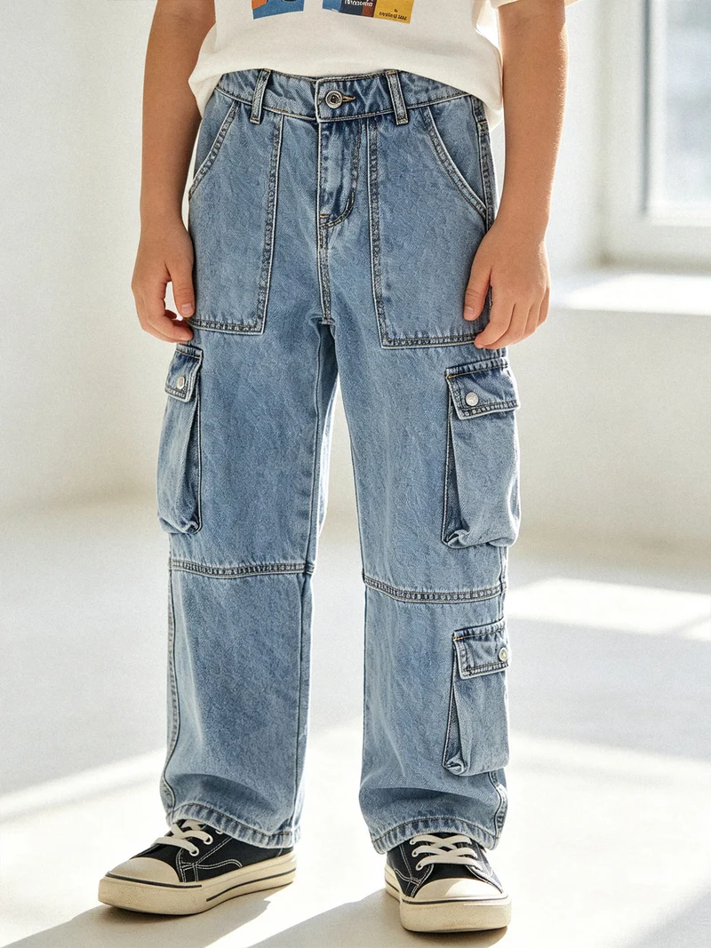 Jeans cargo da ragazzo a gamba dritta - jeans