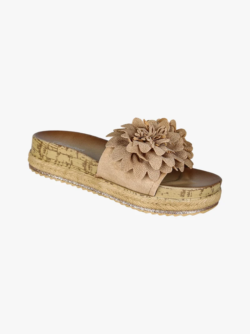 Ciabatte donna con fiore e platform - khaki