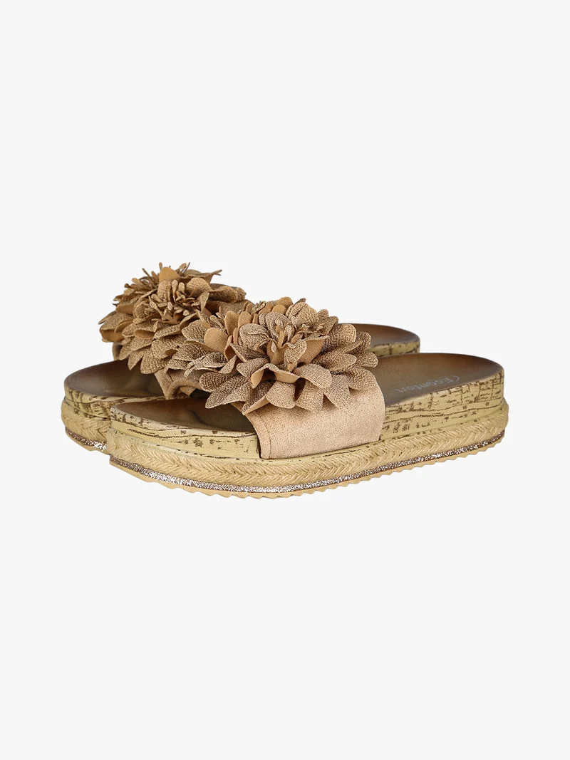 Ciabatte donna con fiore e platform - khaki