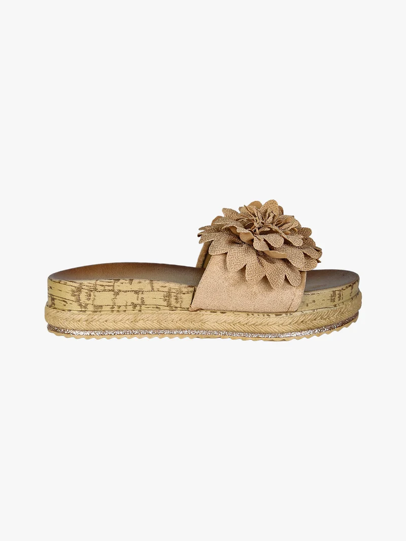 Ciabatte donna con fiore e platform - khaki