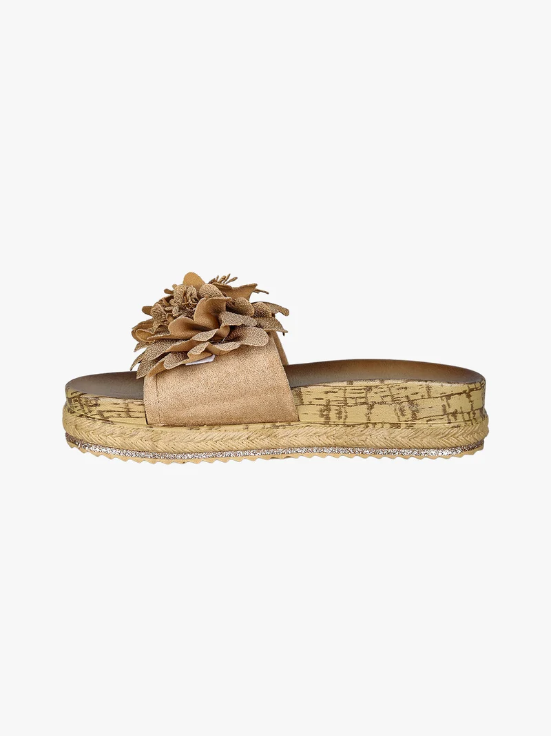 Ciabatte donna con fiore e platform - khaki