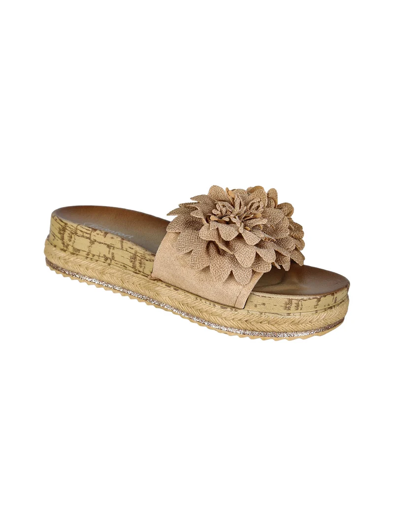 Ciabatte donna con fiore e platform - khaki