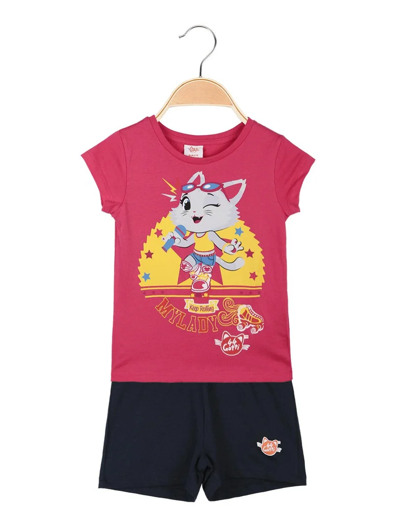 Completo corto bambina con stampa - fucsia