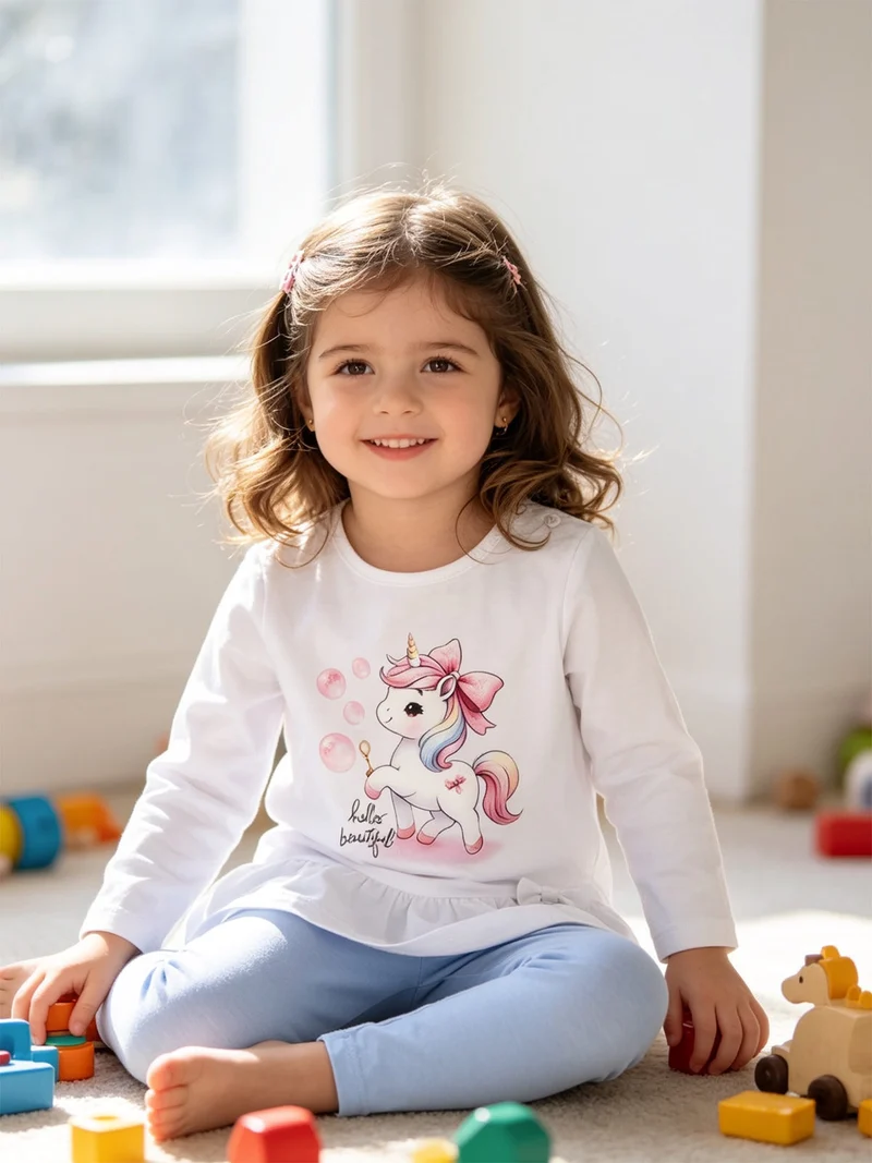 Completo 2 pezzi da neonata con maglietta e leggings - azzurro
