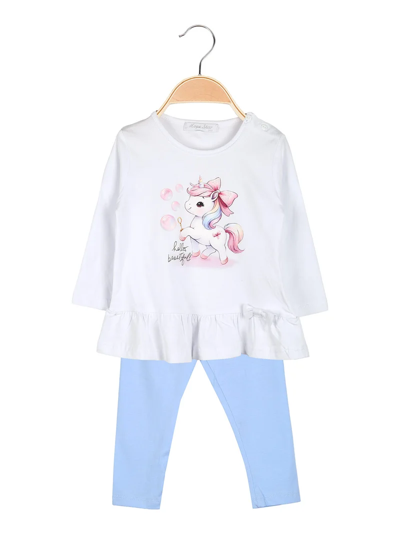 Completo 2 pezzi da neonata con maglietta e leggings - azzurro