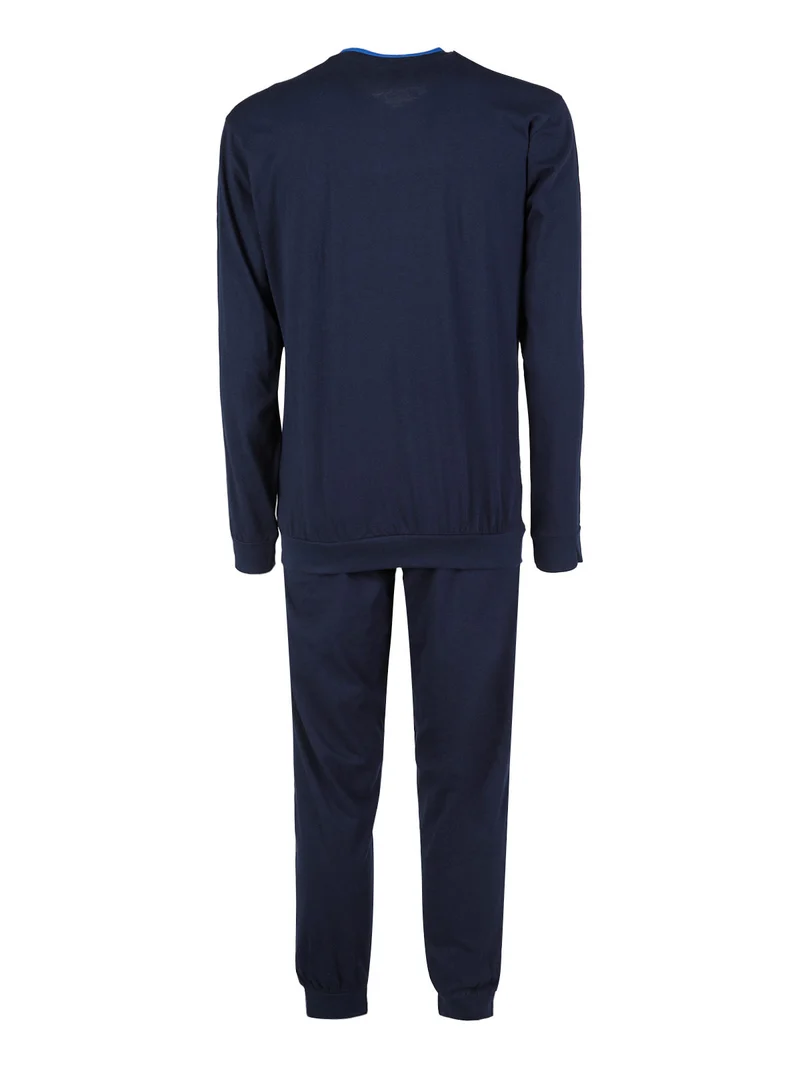 Pigiama lungo da uomo in cotone con taschino - blu scuro