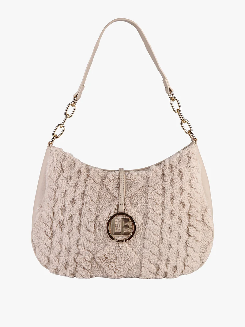 Borsa donna hobo con ecopelo - beige