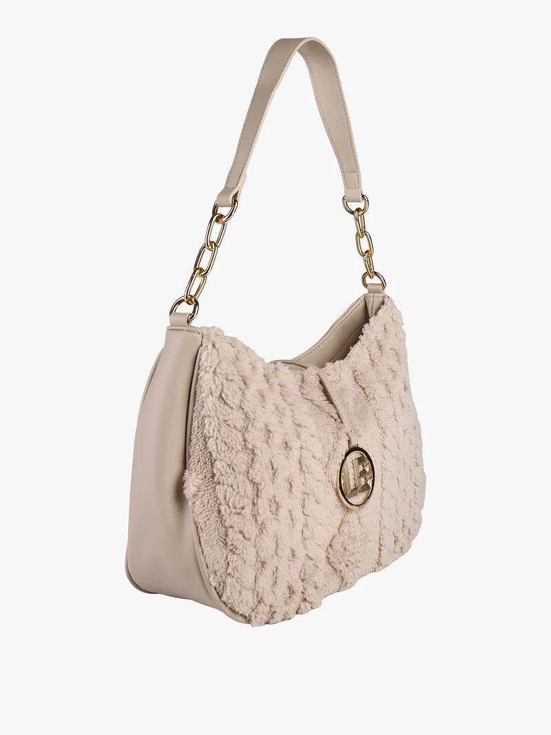 Borsa donna hobo con ecopelo - beige
