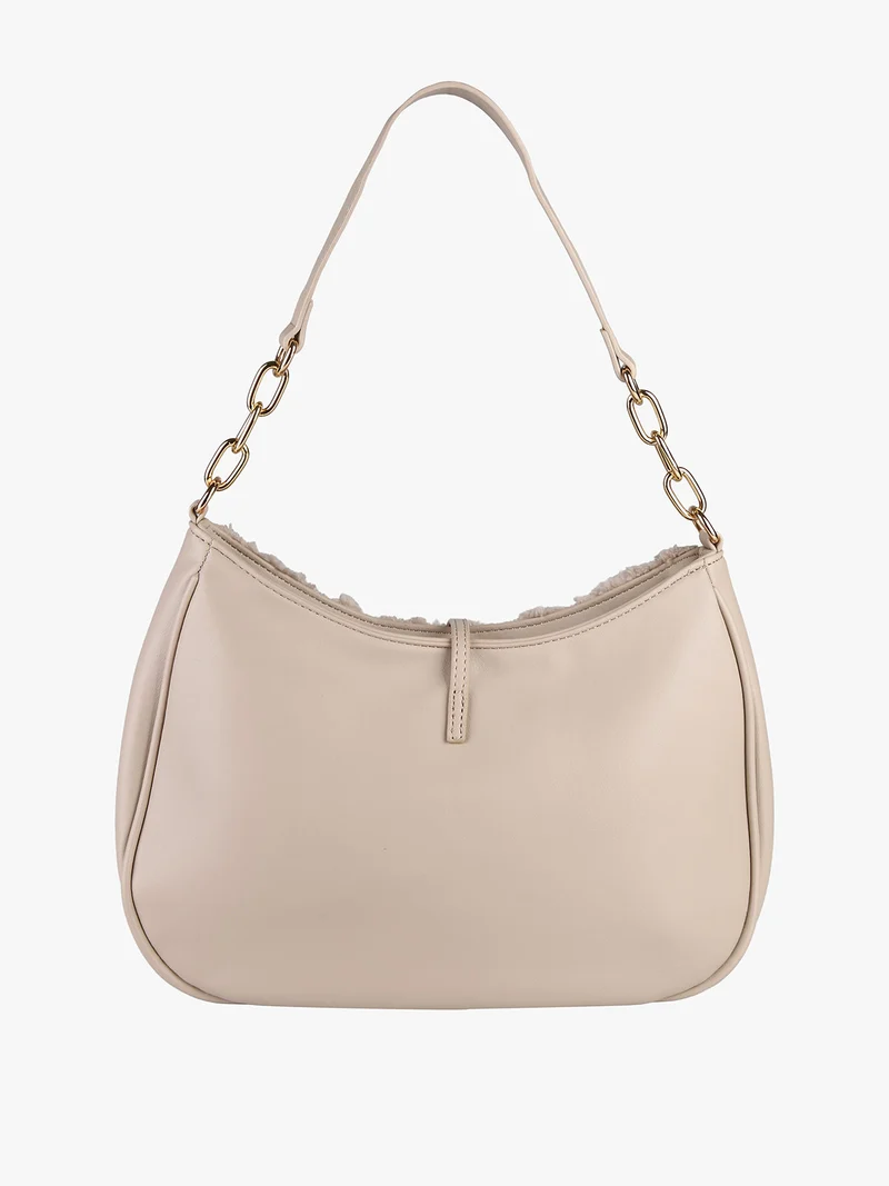Borsa donna hobo con ecopelo - beige
