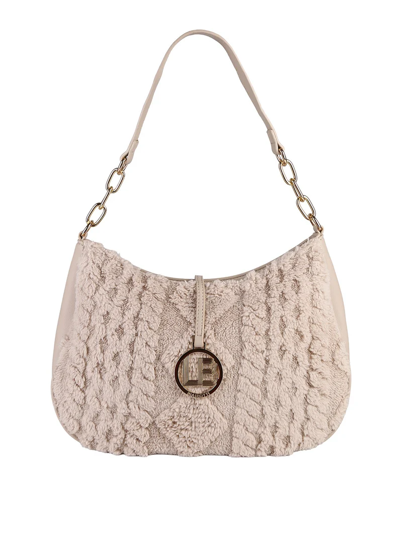 Borsa donna hobo con ecopelo - beige