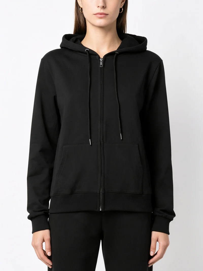 Felpa da donna con cappuccio e zip intera - nero